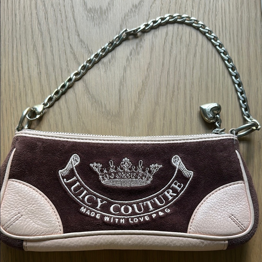 Juicy Couture Brown and Cream Clutch with Silver Accents